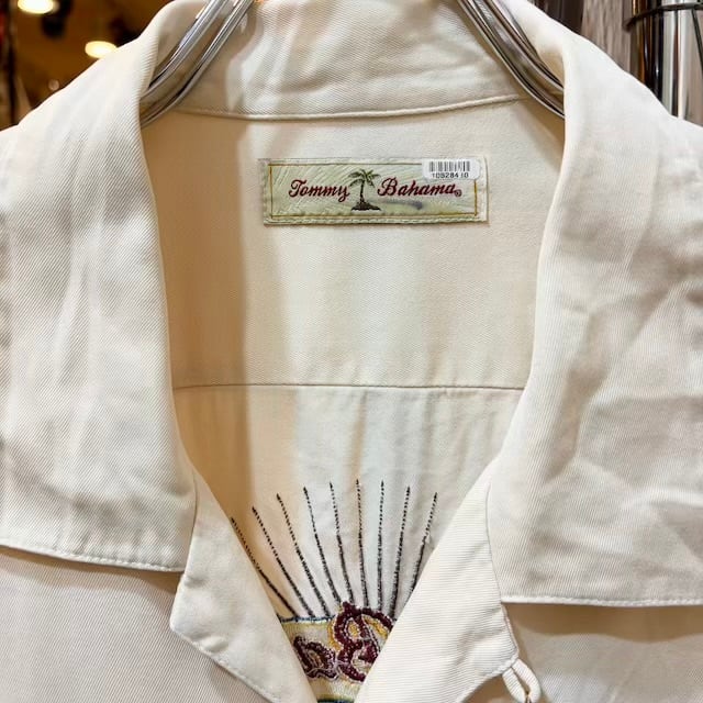 TommyBahamaトミーバハマ刺繍入りシルク製アロハシャツL古着(2117