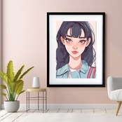Long Hair Girl|ロングヘアの少女を描いたレトロポップアートポスター|シティポップテイストでおしゃれ空間を演出する一枚A4ポスター