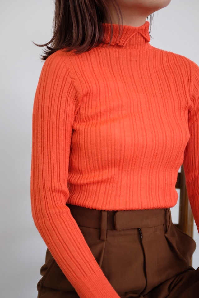 [unfil]baby suri alpaca random ribbed-knit hight neck sweater