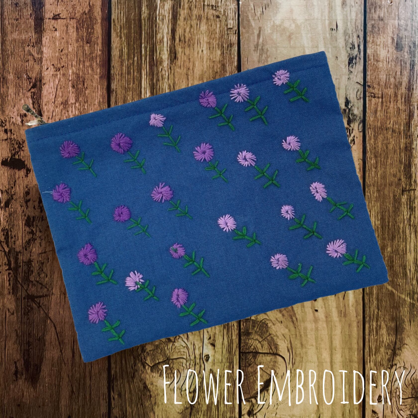 花刺繍ポーチ 紫のデイジー アトリエ 福花