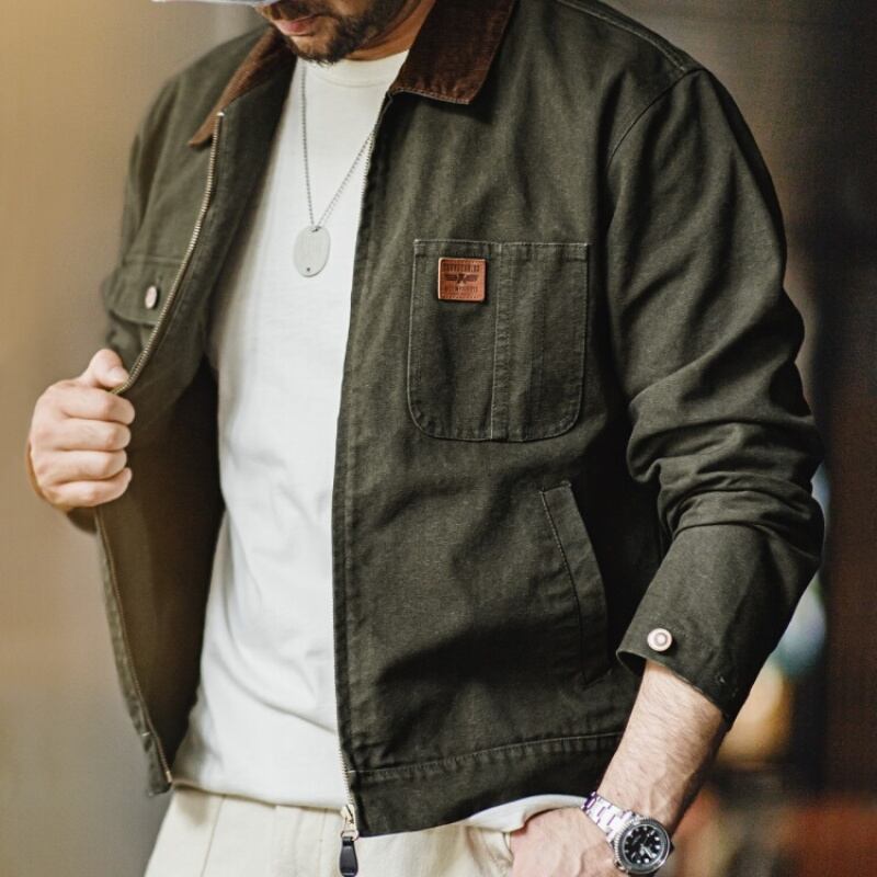 襟付きフロントジッパーショートジャケット 3XLまで対応 A18341