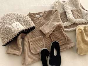 【valu bebe】ワッフルポケットカットソー ライトブラウン 70〜110cm  241108