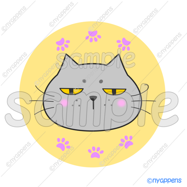 【商用利用OK】ヒゲまる猫イラスト（薄グレー）シールやアイコン、素材に！
