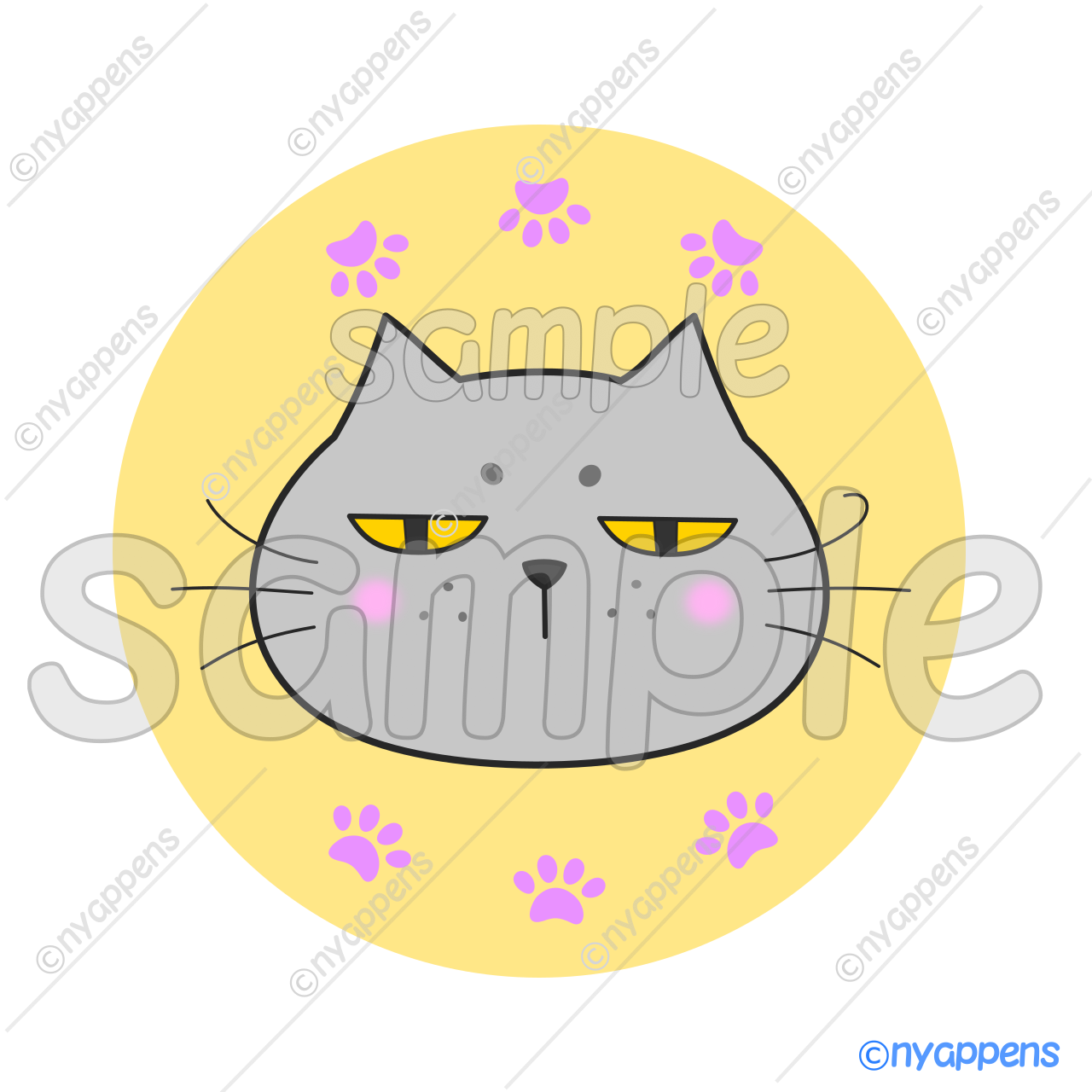 【商用利用OK】ヒゲまる猫イラスト(薄グレー)シールやアイコン、素材に!