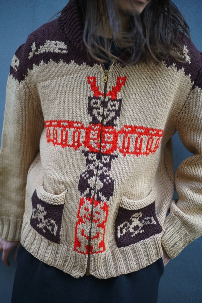 Vintage Cowichan Sweater Totem Pole Thunderbird [1950s Vintage Cowichan Sweater Totem Pole Thunderbird [1950s