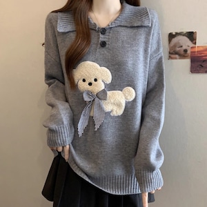 アニマルモチーフポロカラーニットトップス ・72947 アニマルモチーフポロカラーニットトップス ・72947