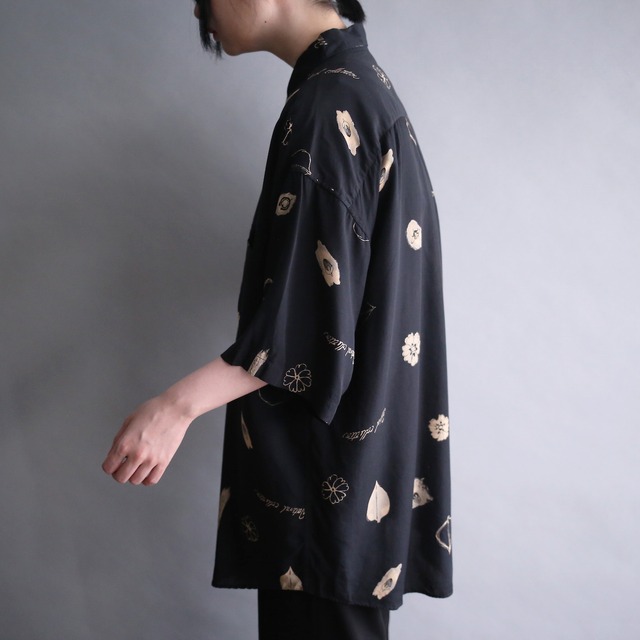 ”花×葉" black base art pattern loose h/s shirt