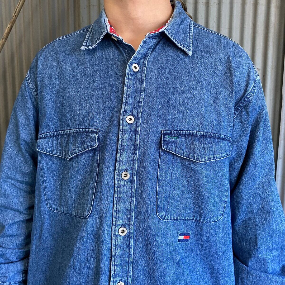 90年代 TOMMY JEANS トミージーンズ デニムシャツ メンズM 古着 TOMMY