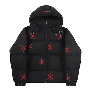 【UNKNOWN LONDON】BLACK ALL OVER RED DAGGER RHINESTONE PUFFER JACKET