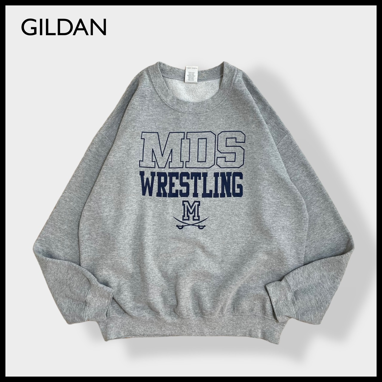 【GILDAN】MDS WRESTLING ロゴ プリント スウェット トレーナー レスリング L グレー US古着