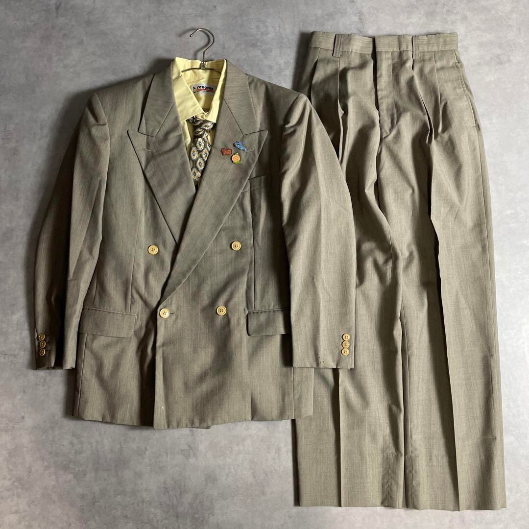 90s ヴィンテージ スーツ ダブル セットアップ 成人式vol.118ベージュ