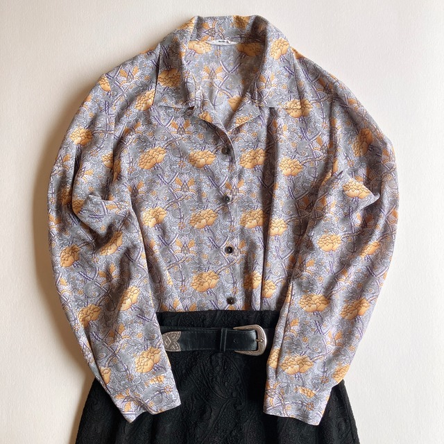 used レトロ 小花柄 ノーカラーブラウス 古着 ヴィンテージ vintage 