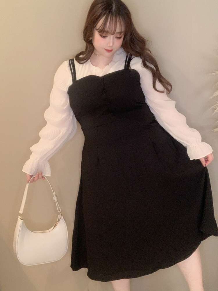 トリプルストラップキャミワンピース きれいめコーデ お呼ばれ フォーマル 可愛い 大きいサイズ 韓国 CH4786