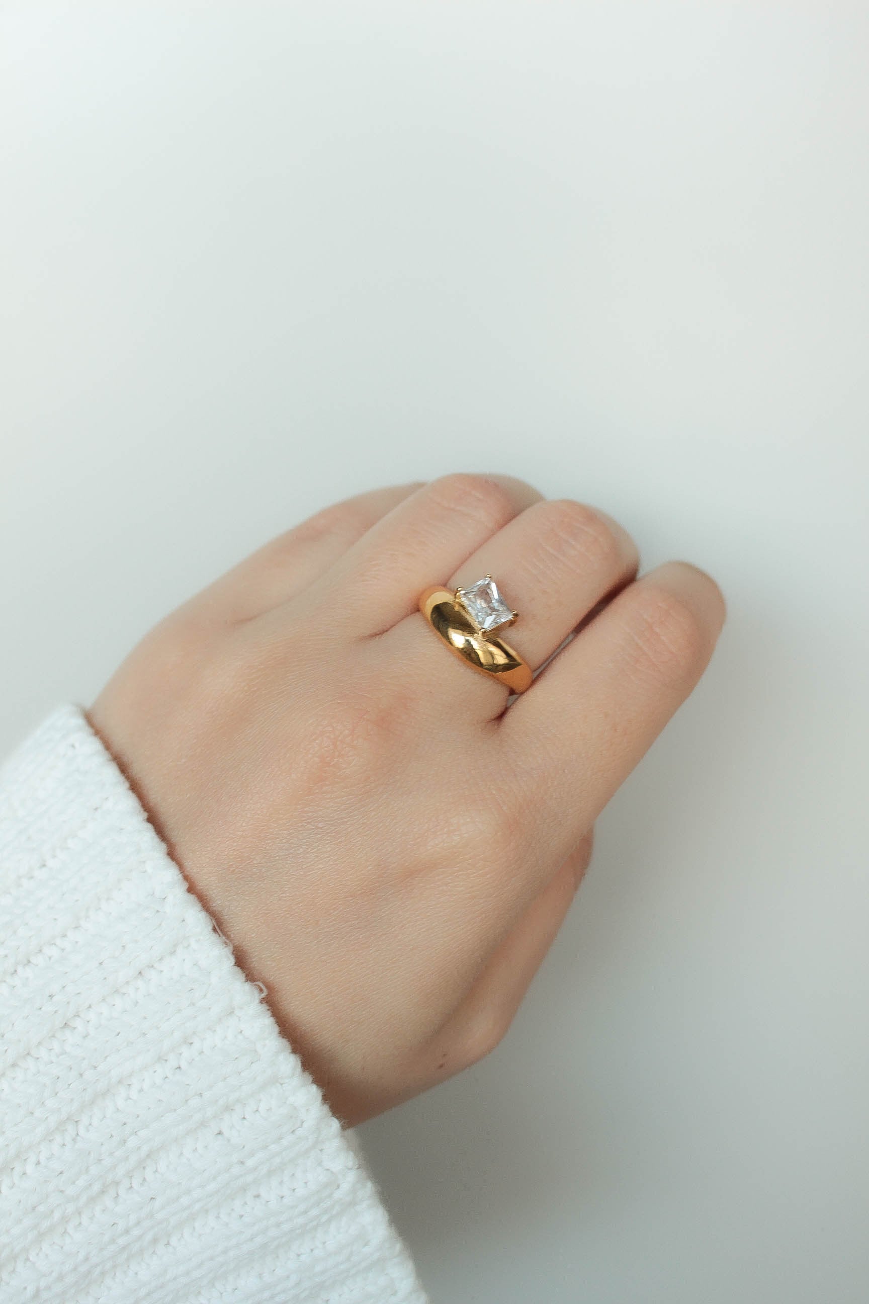 仁尾彫金『ゴールドプレート印台リング、ヘアライン』ハンドメイド329