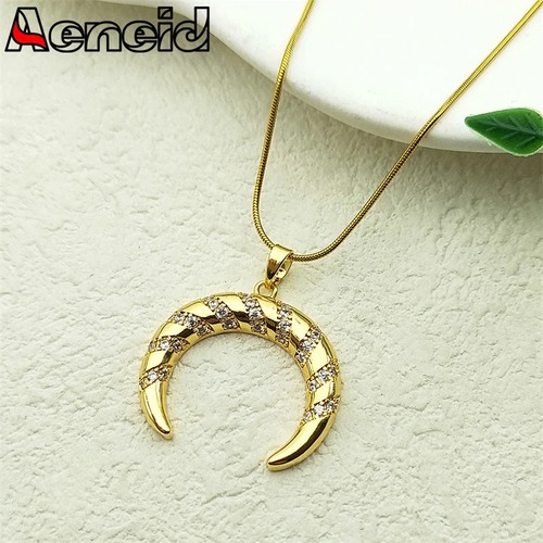 ペンダント ネックレス  動物 アニマル ジルコニア ステンレス ゴールド コッパー チェーン カッパー 月 レディース 贅沢 三日月 ムーン