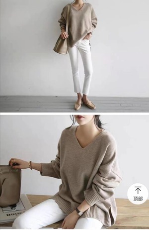 Vネックゆったりニット