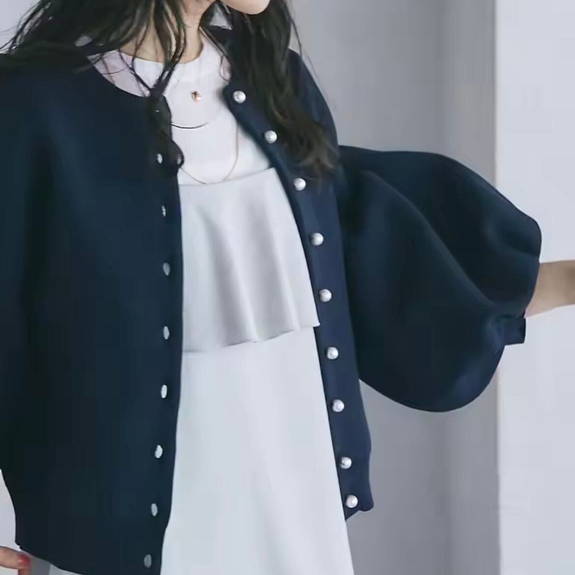 lantern sleeve knit cardigan