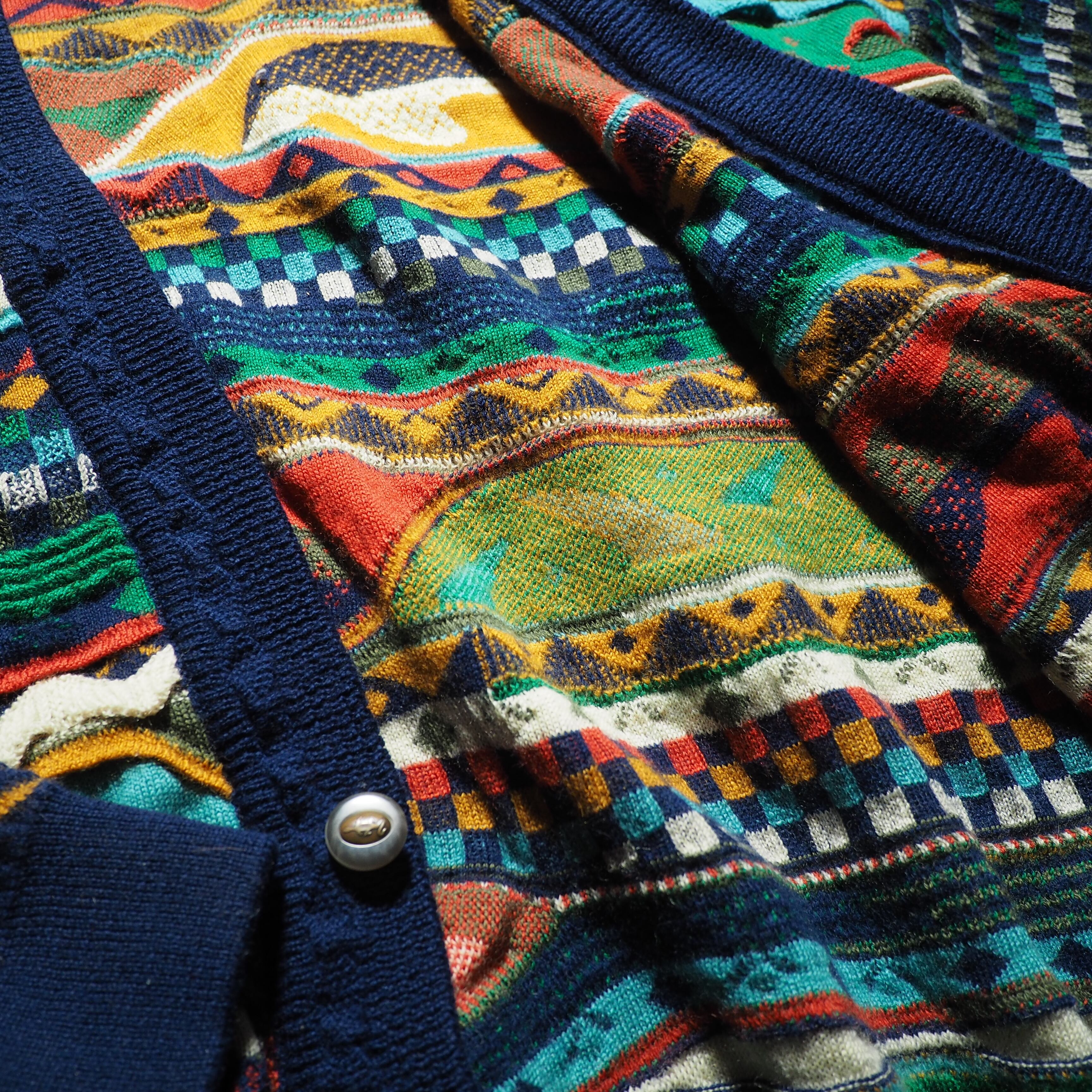1990s ” 極彩色 ” Beautiful color Weaving 3D knit cardigan (made in Australia)