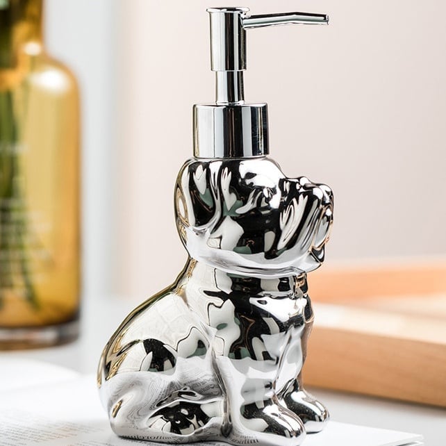 犬のソープディスペンサー 280ml セラミック製 金 銀 白 黒 4色展開