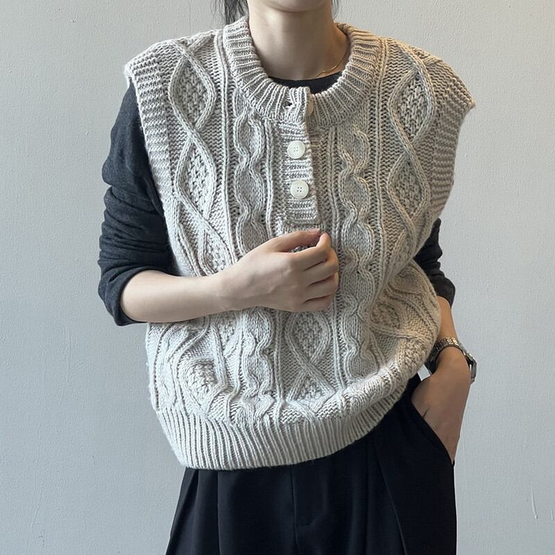 front button loose knit vest m0490