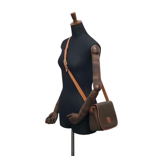CELINE セリーヌ ショルダーバッグ ブラウン マカダム ブラゾン型押し PVC レザー フラップ vintage ヴィンテージ オールド 6pmbjw