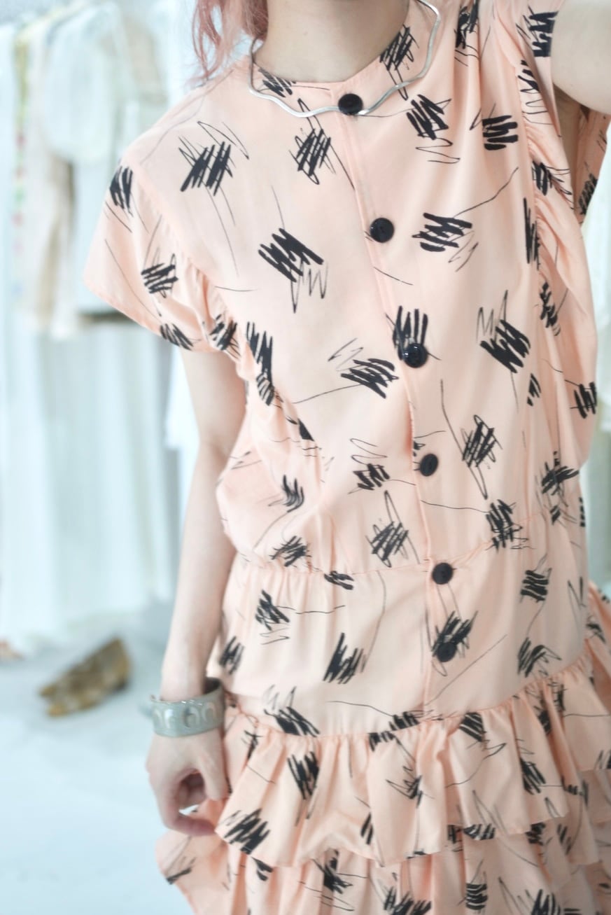 unique print frill dress