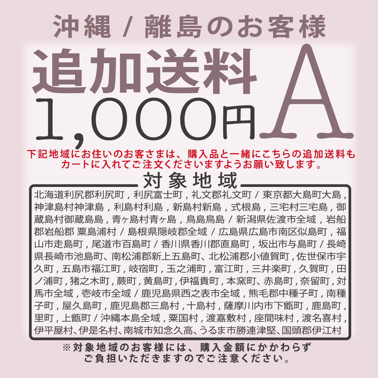 沖縄/離島専用追加送料Ａ【1,000円】