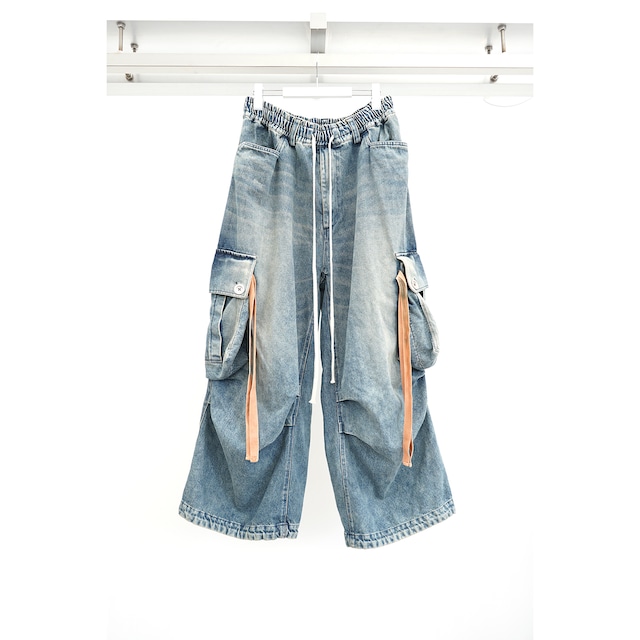 [A.F ARTEFACT] (エーエフアーティファクト) ag-8062-1 Denim Wide Pants (DAMAGE BLUE)