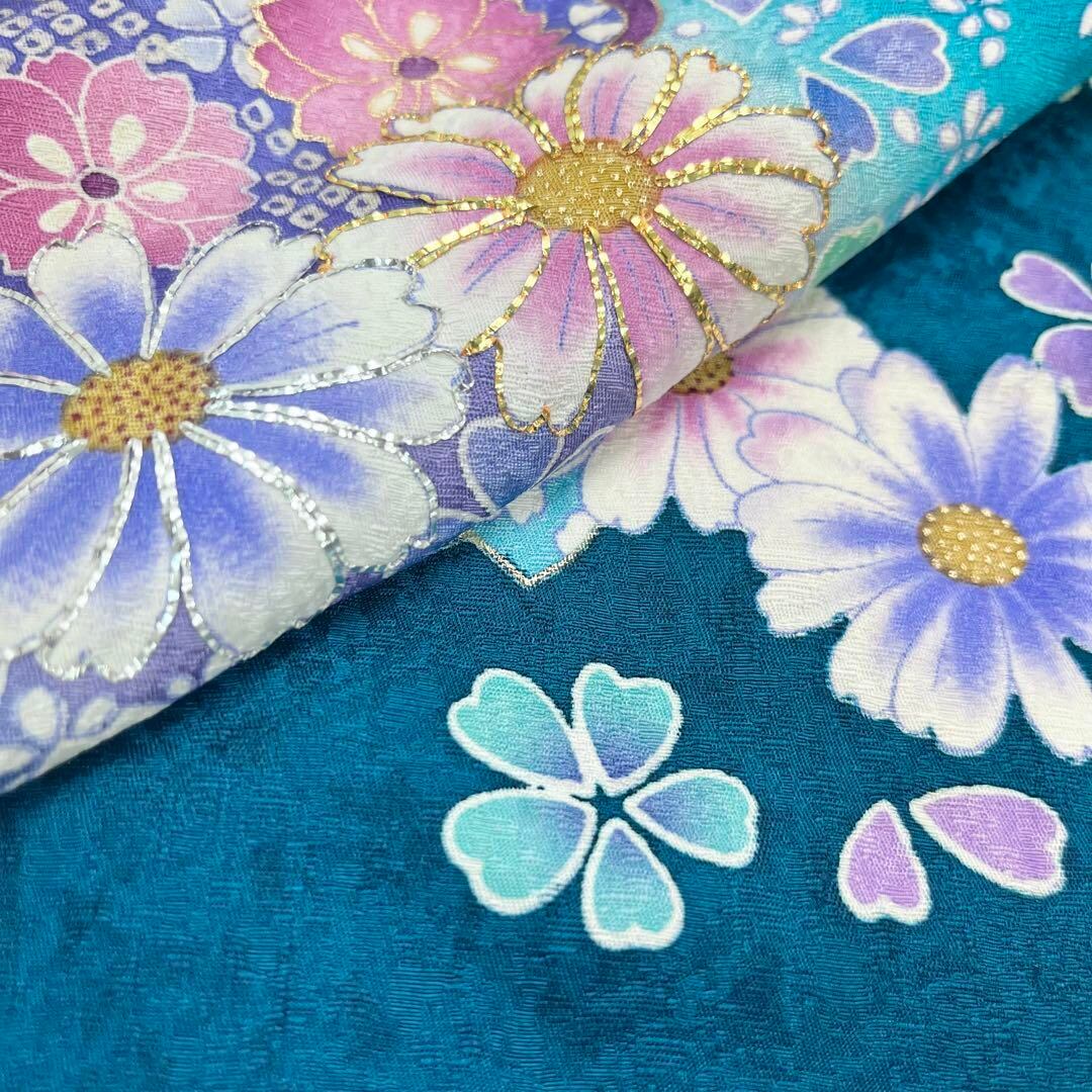 振袖 彩り美しいグラデーションに花模様 金彩 青緑色 トール 振袖 彩り美しいグラデーションに花模様 金彩 青緑色 トール