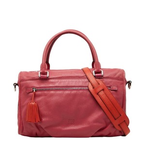 ロエベ アナグラム タッセル ショルダーバッグ ハンドバッグ 2WAY ピンク レッド系 レザー レディース LOEWE 【中古】