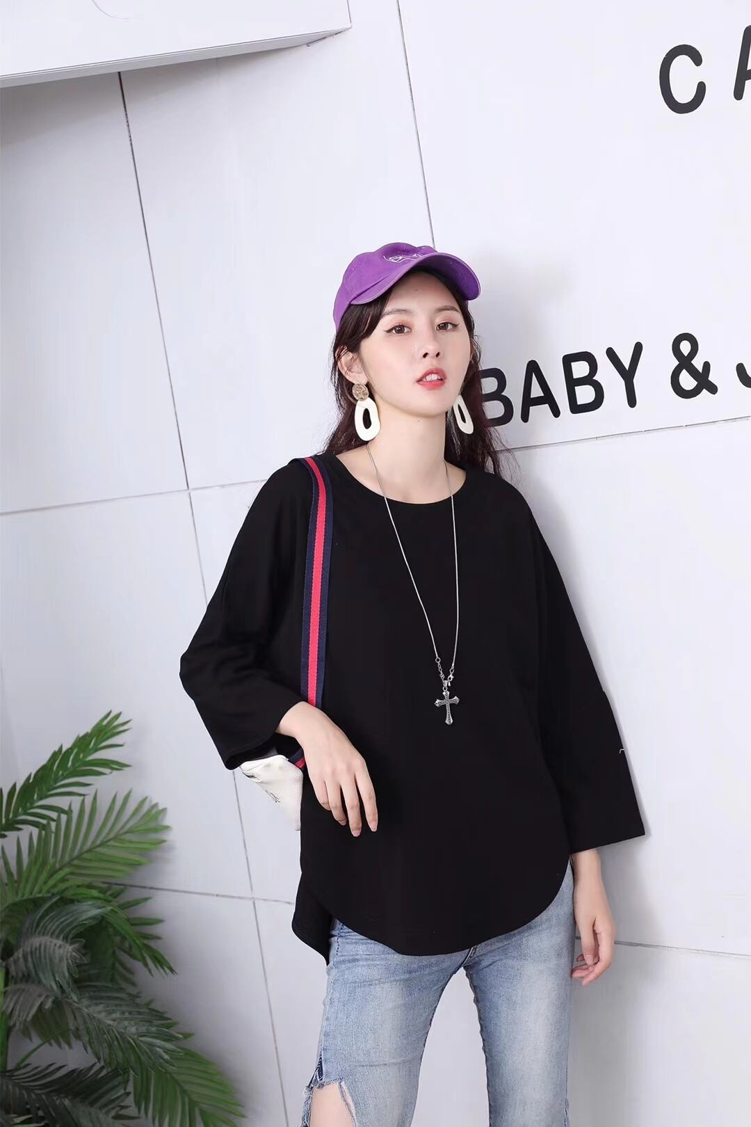 バックスリット クルーネックトップス  AJ−3365-6524