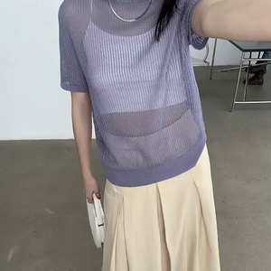 クルーネックシアートップス　A0578