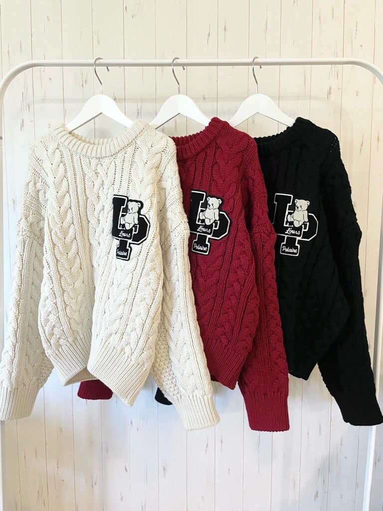 367. L'ours Polaire et Bleu(ルスポレイル&ブルー) ケーブルニットプルオーバー(ivory/red/black)(25318085)
