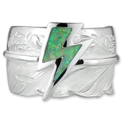 【鷲見太郎 Ring リング】Lアラベスクフライトフェザー01 w/ビッグサンダーオパール【送料無料】