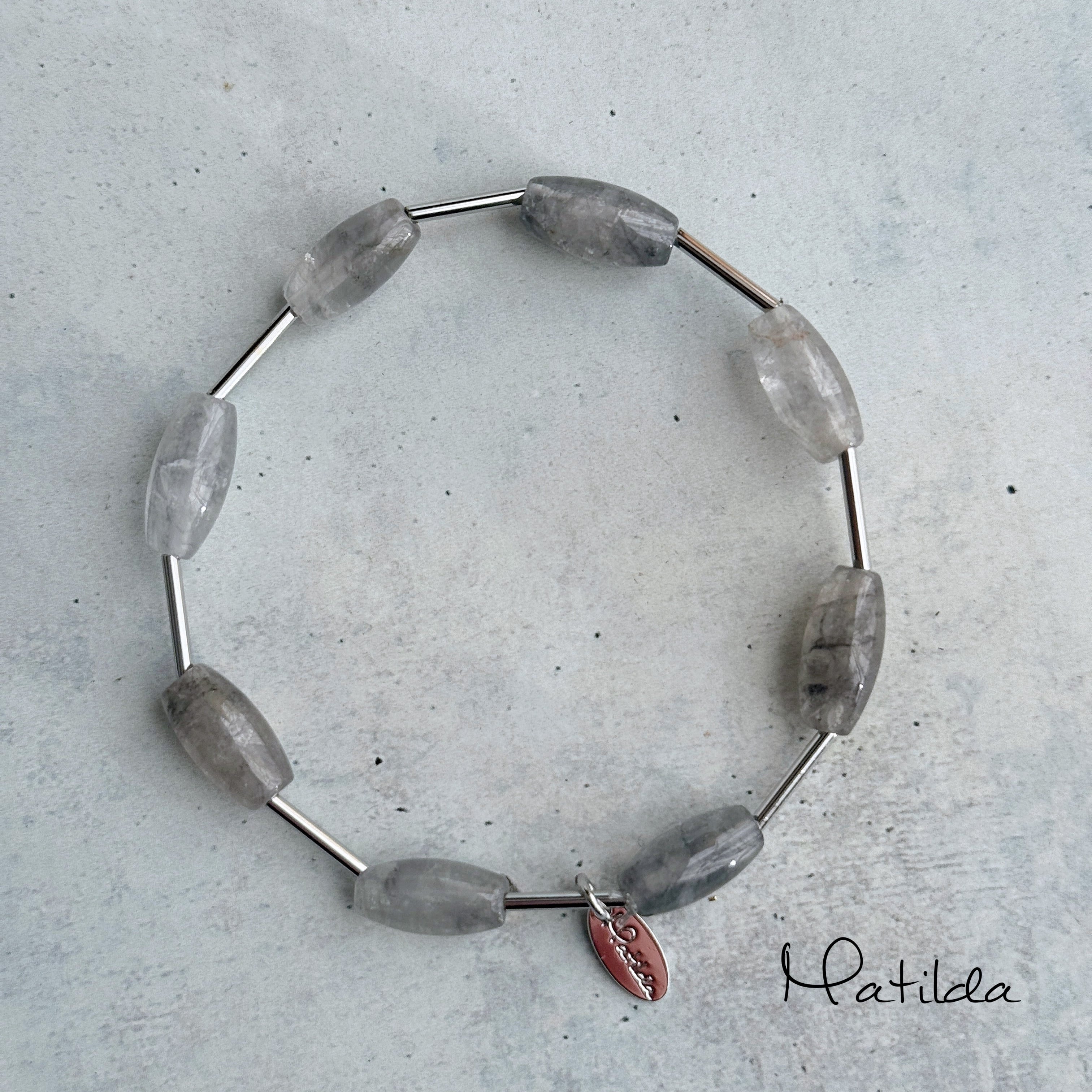【再販】Tube & stone bracelet(グレークォーツ)