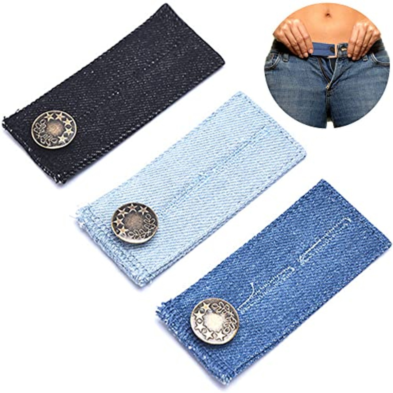 [TBDBNR] ウエスト調整（3枚セット/3色/8.3cm*3.5cm）ウエスト伸ばす ボタン式 アジャスター アジャスターボタン 広げる サイズ 延長 ズボン 金属 スカート/ジーンズに適用 裁縫不要 簡単 調整可能