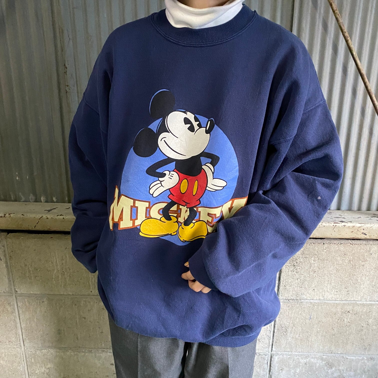 90年代 Disney DESIGNS MICKEY MOUSE ミッキーマウス キャラクタースウェットシャツ トレーナー USA製 メンズL ヴィンテージ /eaa367184