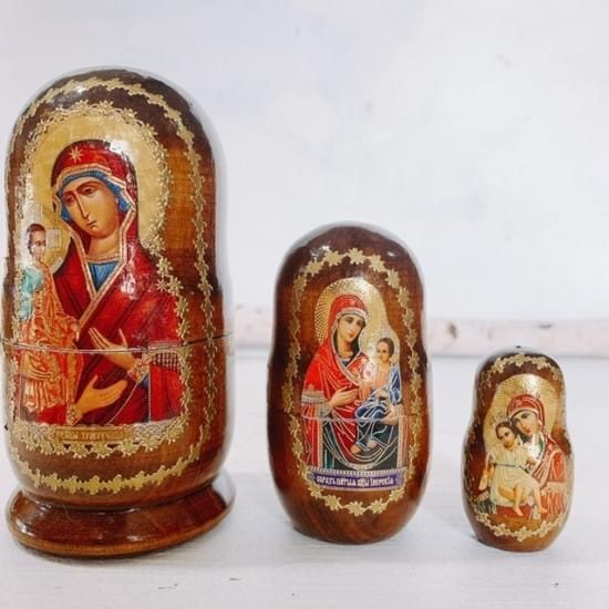 3ピース ロシア正教・イコンのマトリョーシカ Kazan Mother of God(2