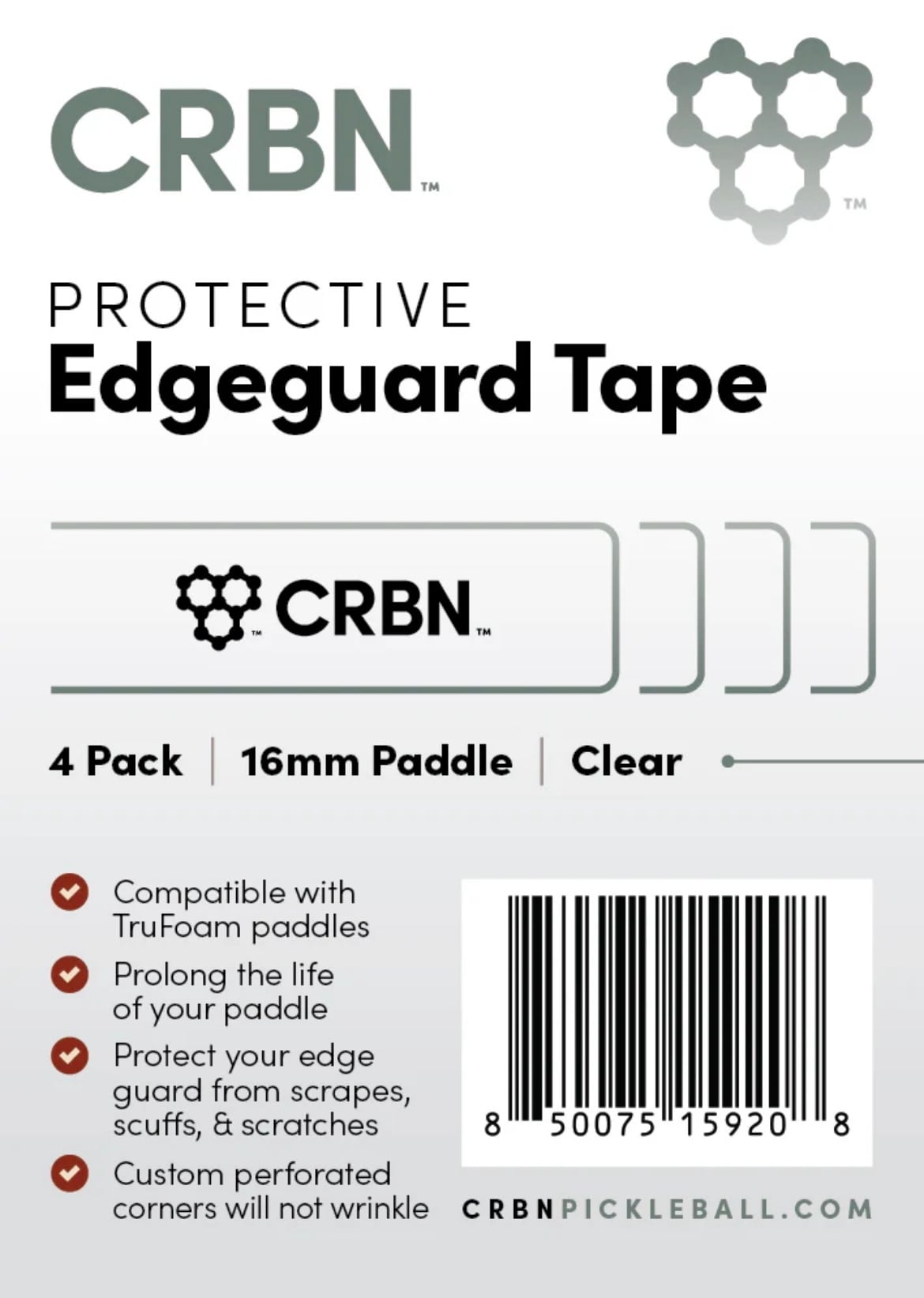 CRBN Protective Edge Guard Tape - 4 Pack Clear 16mm ピックルボール