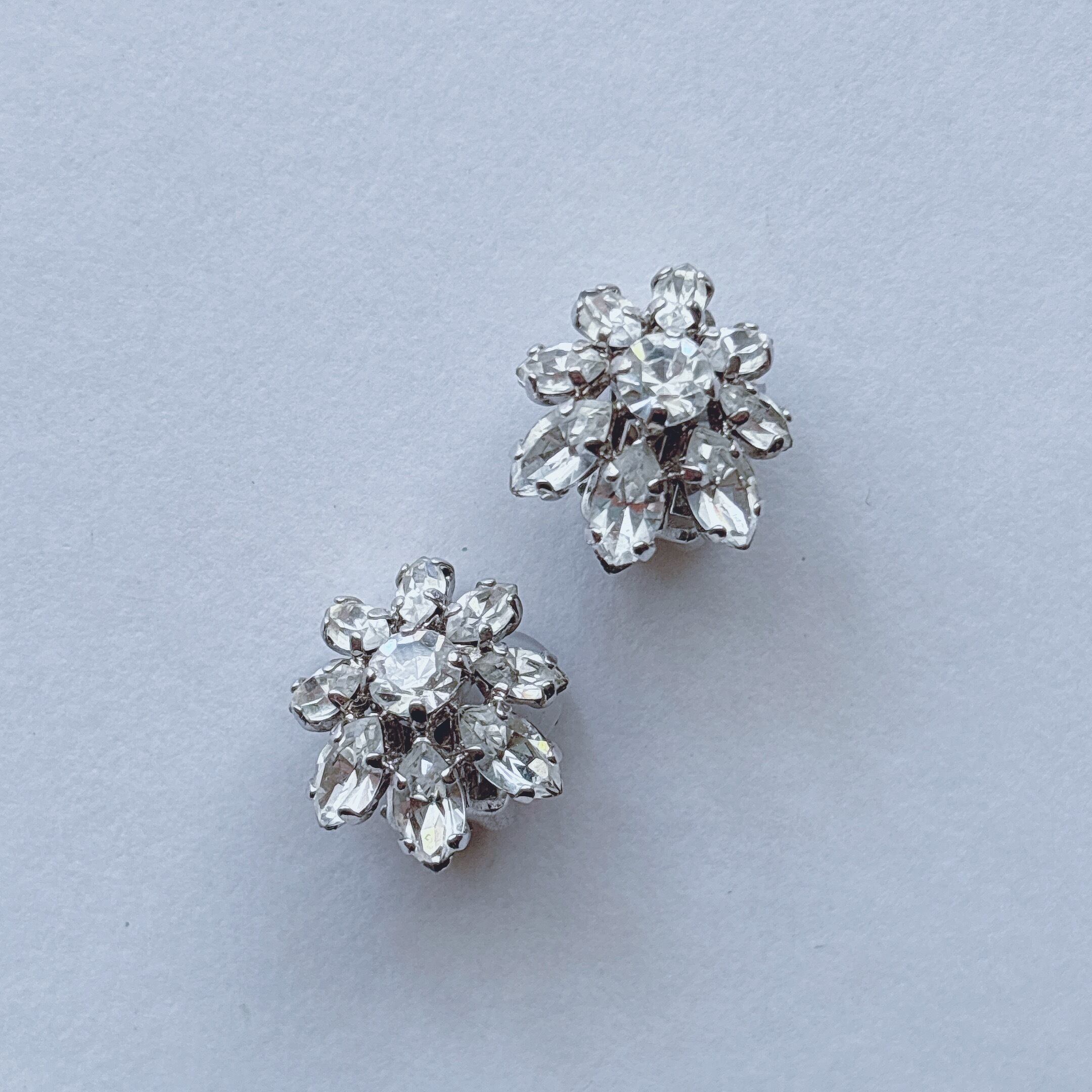 Christian Dior Vintage 70s silver tone clear rhinestone earrings