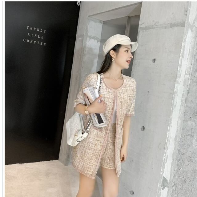 セットアップ ツーピース ジャケット+パンツ ツイード風 春ジャケットレディース セットアップ レディース ツーピース