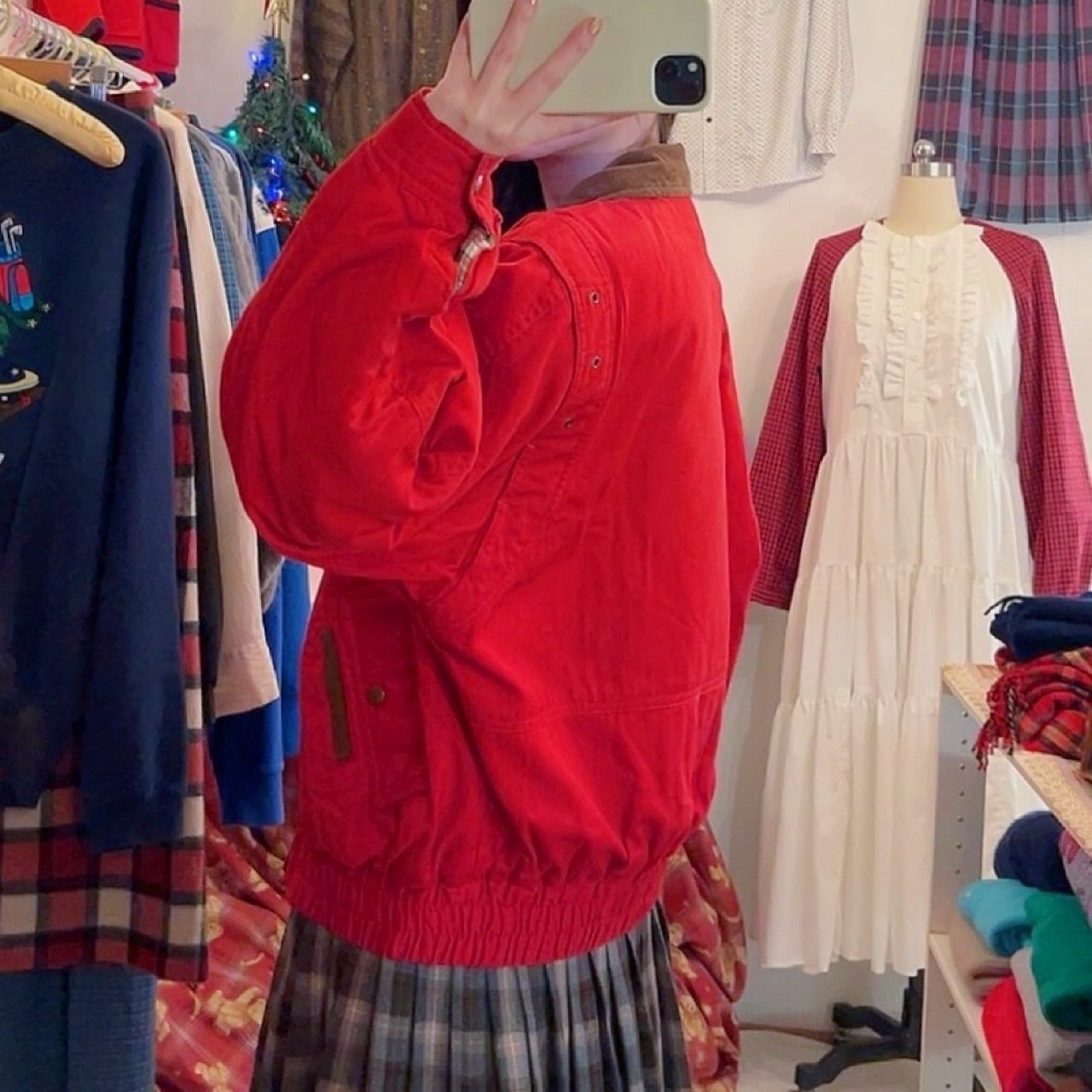 corduroy collar check liner red blouson