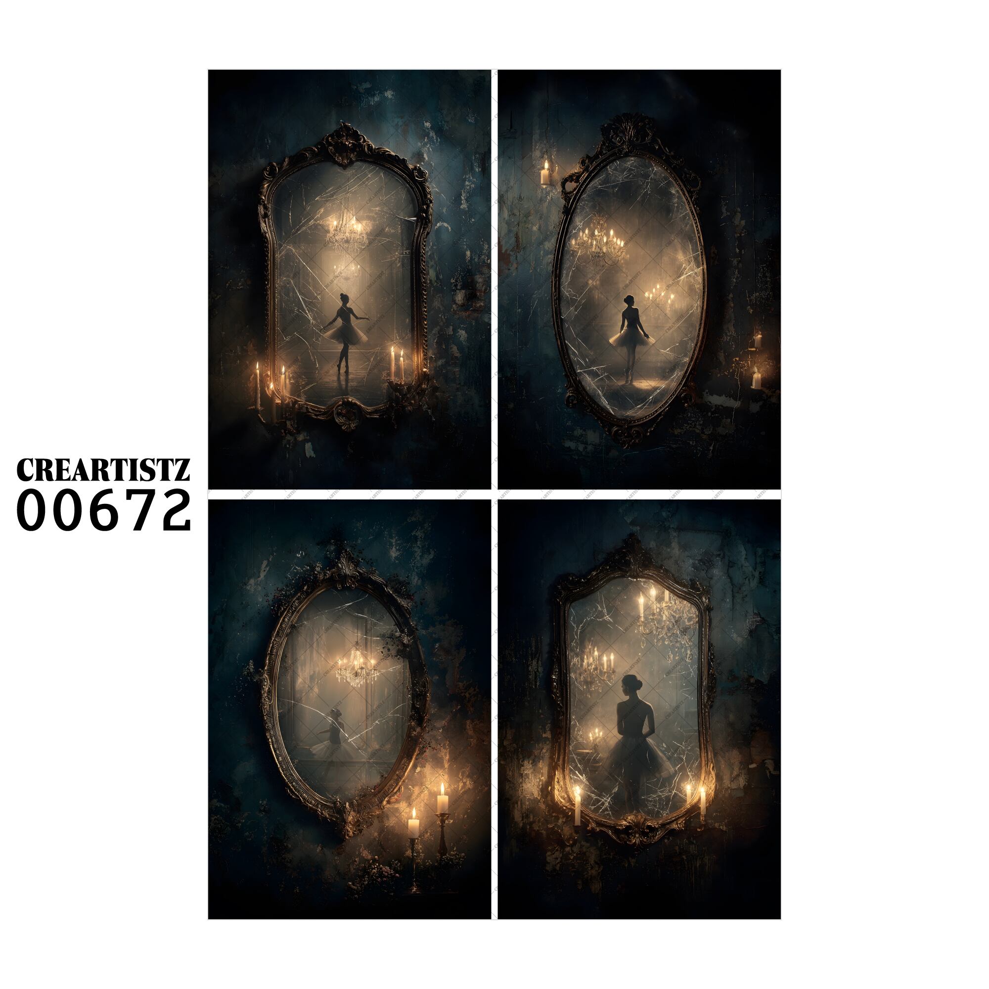 00672 背景 コラージュ素材 オリジナル 12枚セット (4種類×3枚) ペーパー/ステッカー CREARTISTZ