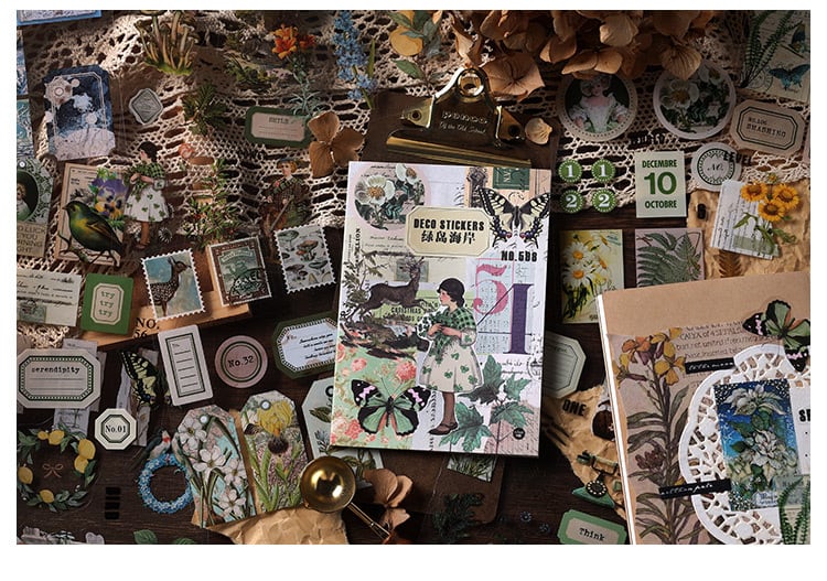 N6✦島嶼山風✦40枚・4種ステッカー シール コラジュー素材