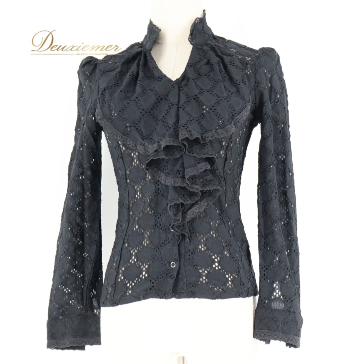 フラメンコ 衣装 トップス ブラウス ブラック系 ドセデルフラメンコ DOCE del FLAMENCO 黒 長袖 レース フリル ダンス パーティ 発表会 ボタン フラメンコ衣装 レースブラウス おしゃれ トップス 黒ブラウス フリル長袖 ダンスウェア 女性用 衣装 上品 発表会用 コスチューム