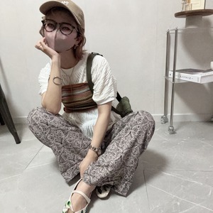 lame damask pattern relax pants【Charcoal】