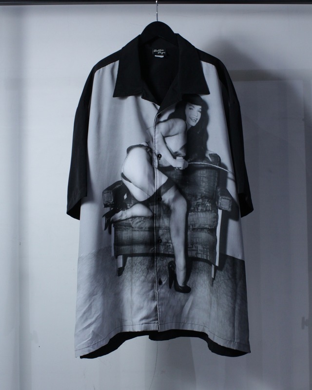 【Caka BLACK】“Bettie Page” Flame Design S/S Open Collar Shirt