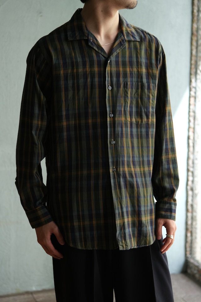 Utah/60-70's "ARROW"cotton check open collar shirt