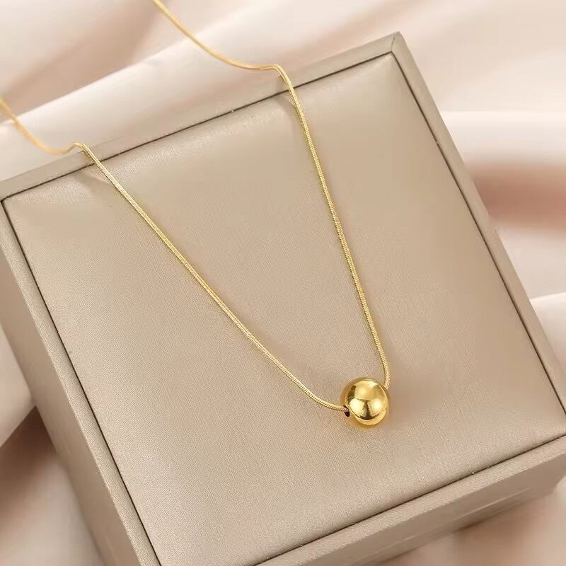 金アレ対応 316L ラウンドボールチャームネックレス(0777)