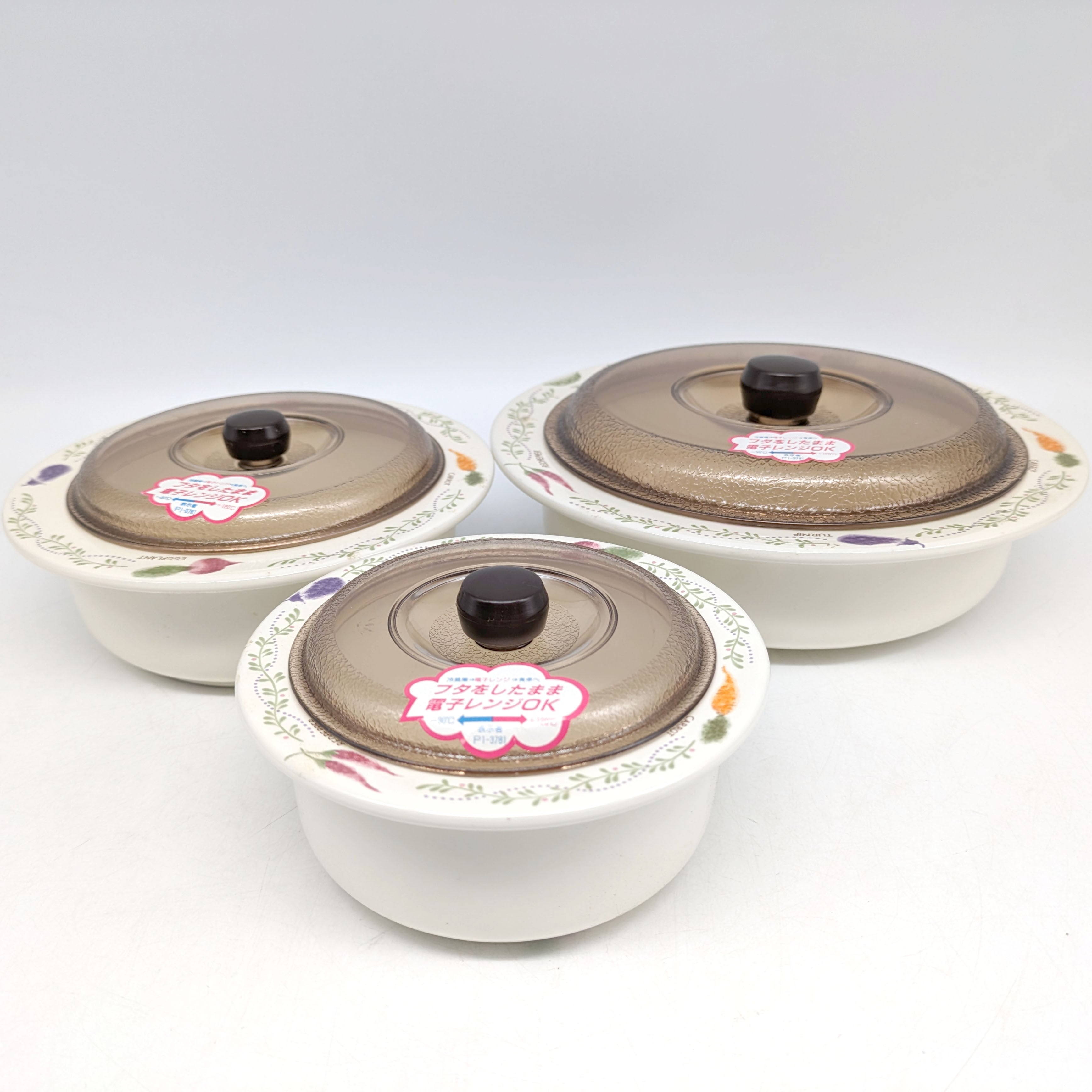 洋食器・フタ付・フタをしたまま電子レンジOK・大中小3個セット・No
